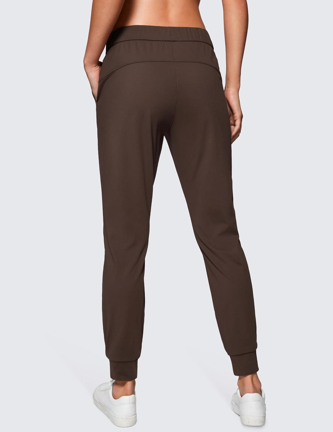 imageCRZ YOGA 4Way Stretch Workout Joggers for Women 28quot Casual Travel Athletic Pants with PocketsHot Fudge Brown