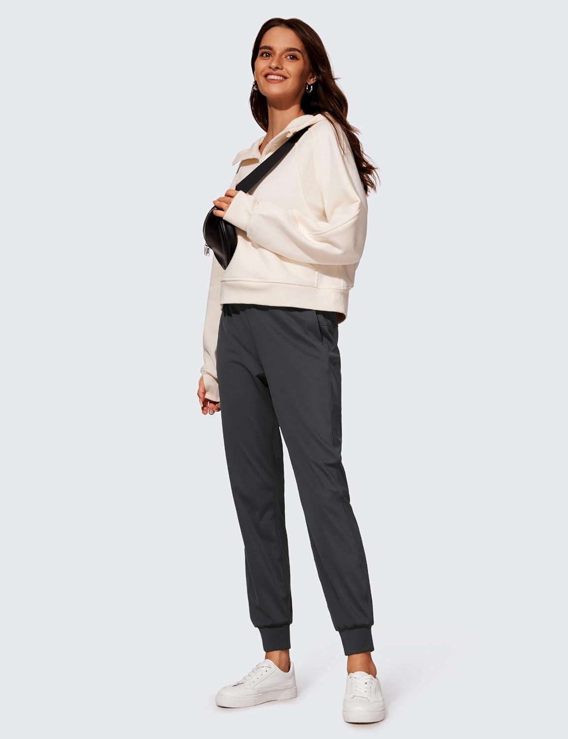 imageCRZ YOGA 4Way Stretch Workout Joggers for Women 28quot Casual Travel Athletic Pants with PocketsInk Gray