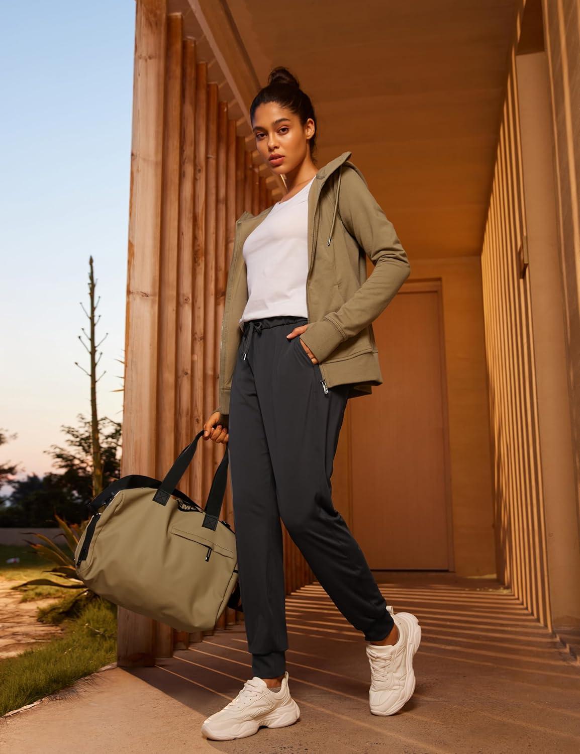 imageCRZ YOGA 4Way Stretch Workout Joggers for Women 28quot Casual Travel Athletic Pants with PocketsInk Gray