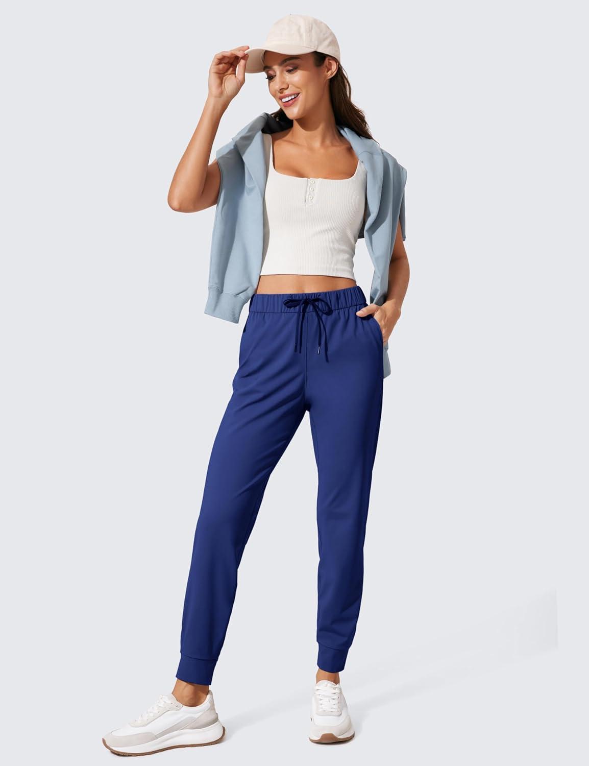 imageCRZ YOGA 4Way Stretch Workout Joggers for Women 28quot Casual Travel Athletic Pants with PocketsLarkspur Blue