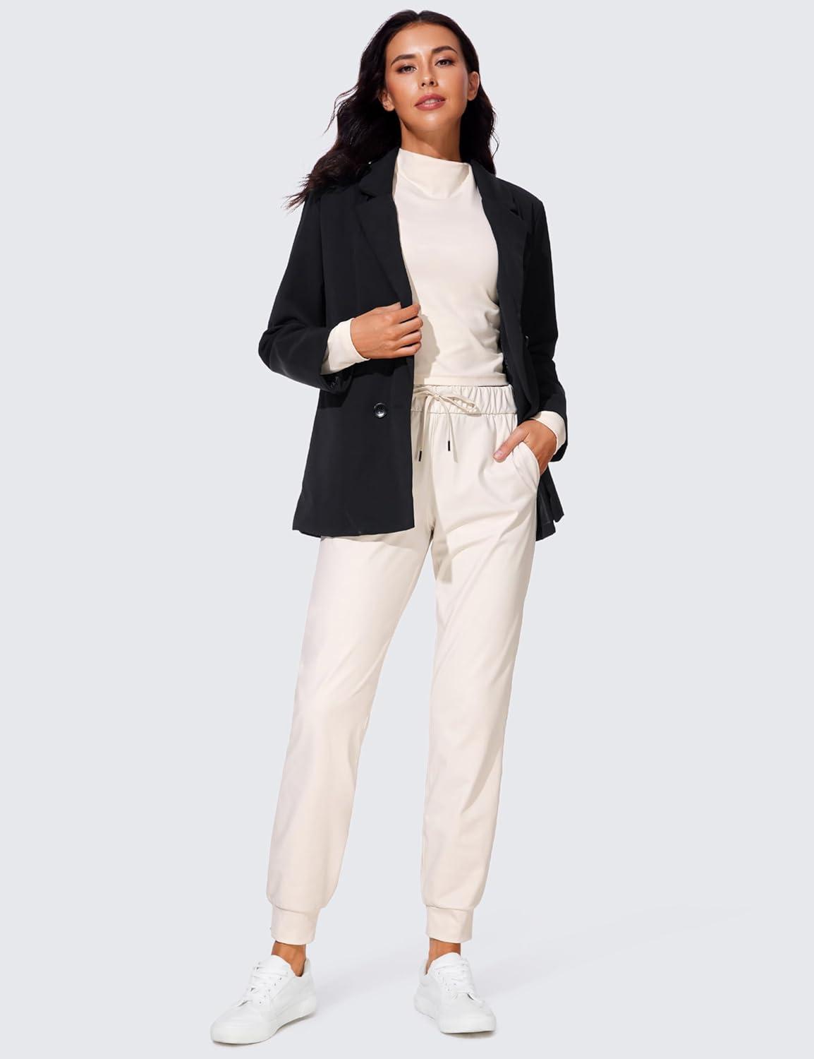 imageCRZ YOGA 4Way Stretch Workout Joggers for Women 28quot Casual Travel Athletic Pants with PocketsMilky White Bone