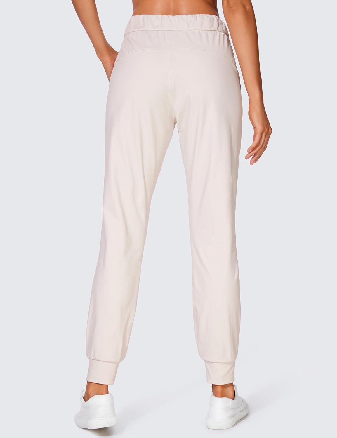 imageCRZ YOGA 4Way Stretch Workout Joggers for Women 28quot Casual Travel Athletic Pants with PocketsMilky White Bone