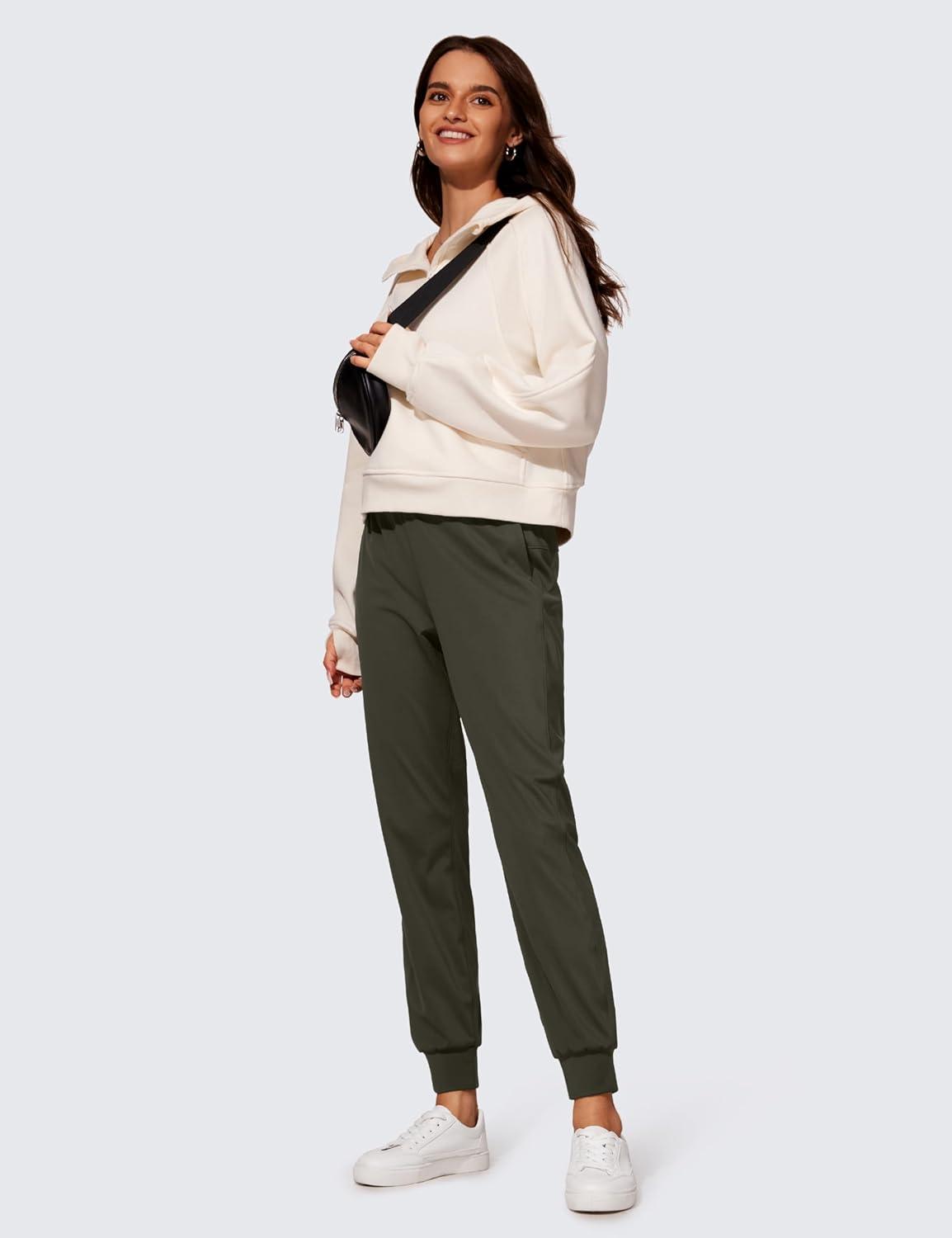 imageCRZ YOGA 4Way Stretch Workout Joggers for Women 28quot Casual Travel Athletic Pants with PocketsOlive Green