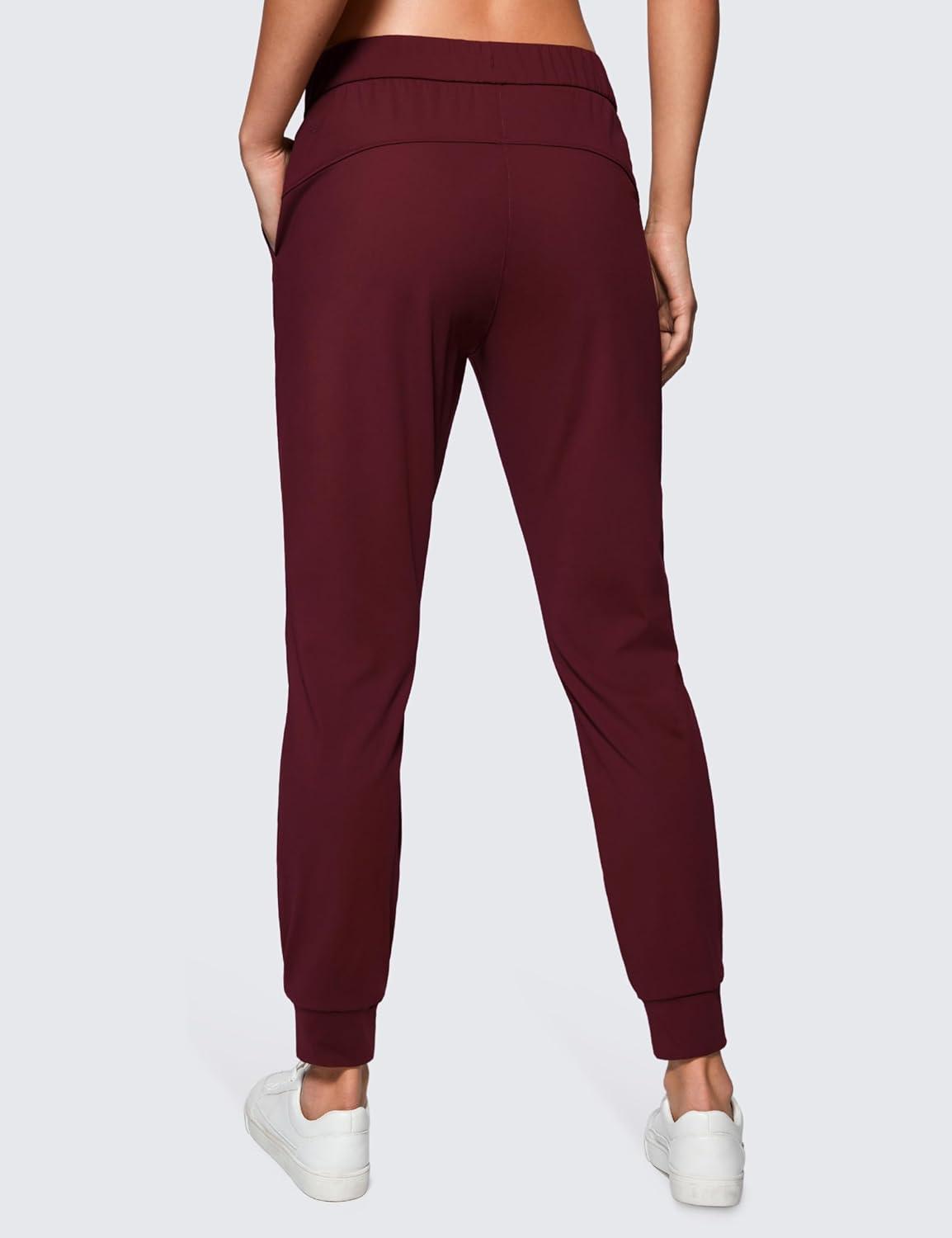 imageCRZ YOGA 4Way Stretch Workout Joggers for Women 28quot Casual Travel Athletic Pants with PocketsRed Merlot
