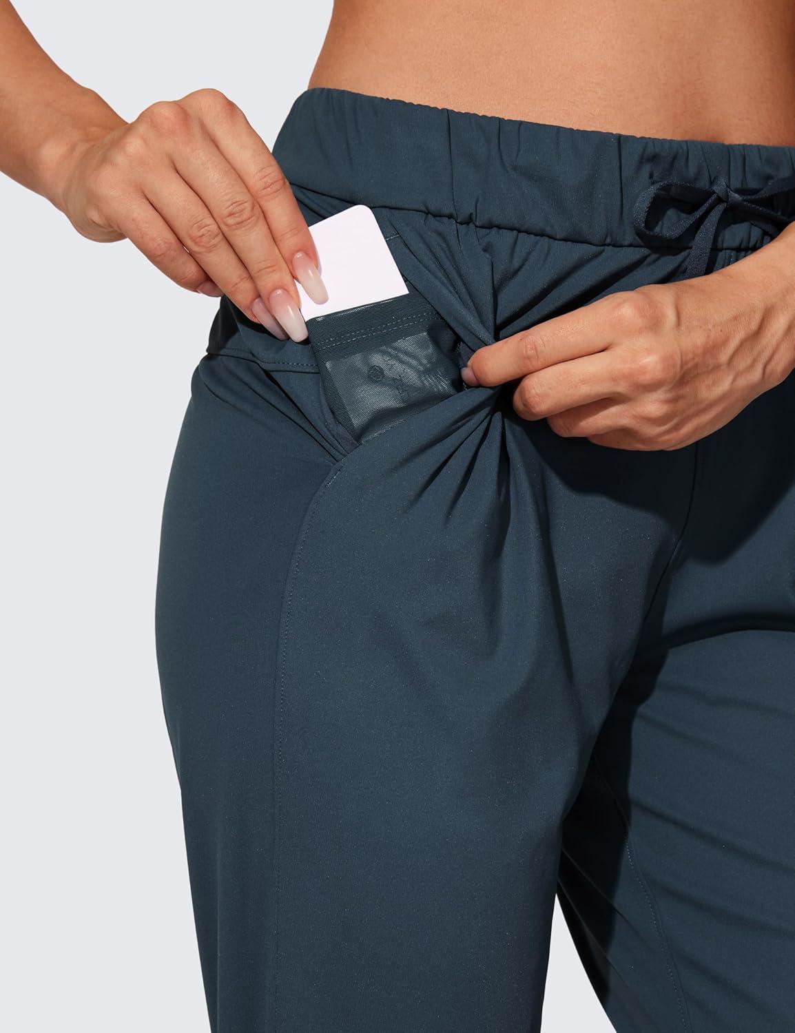 imageCRZ YOGA 4Way Stretch Workout Joggers for Women 28quot Casual Travel Athletic Pants with PocketsTrue Navy