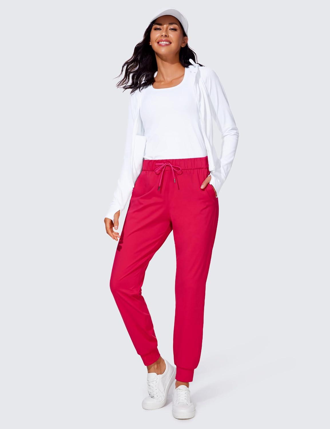 imageCRZ YOGA 4Way Stretch Workout Joggers for Women 28quot Casual Travel Athletic Pants with PocketsViva Magenta