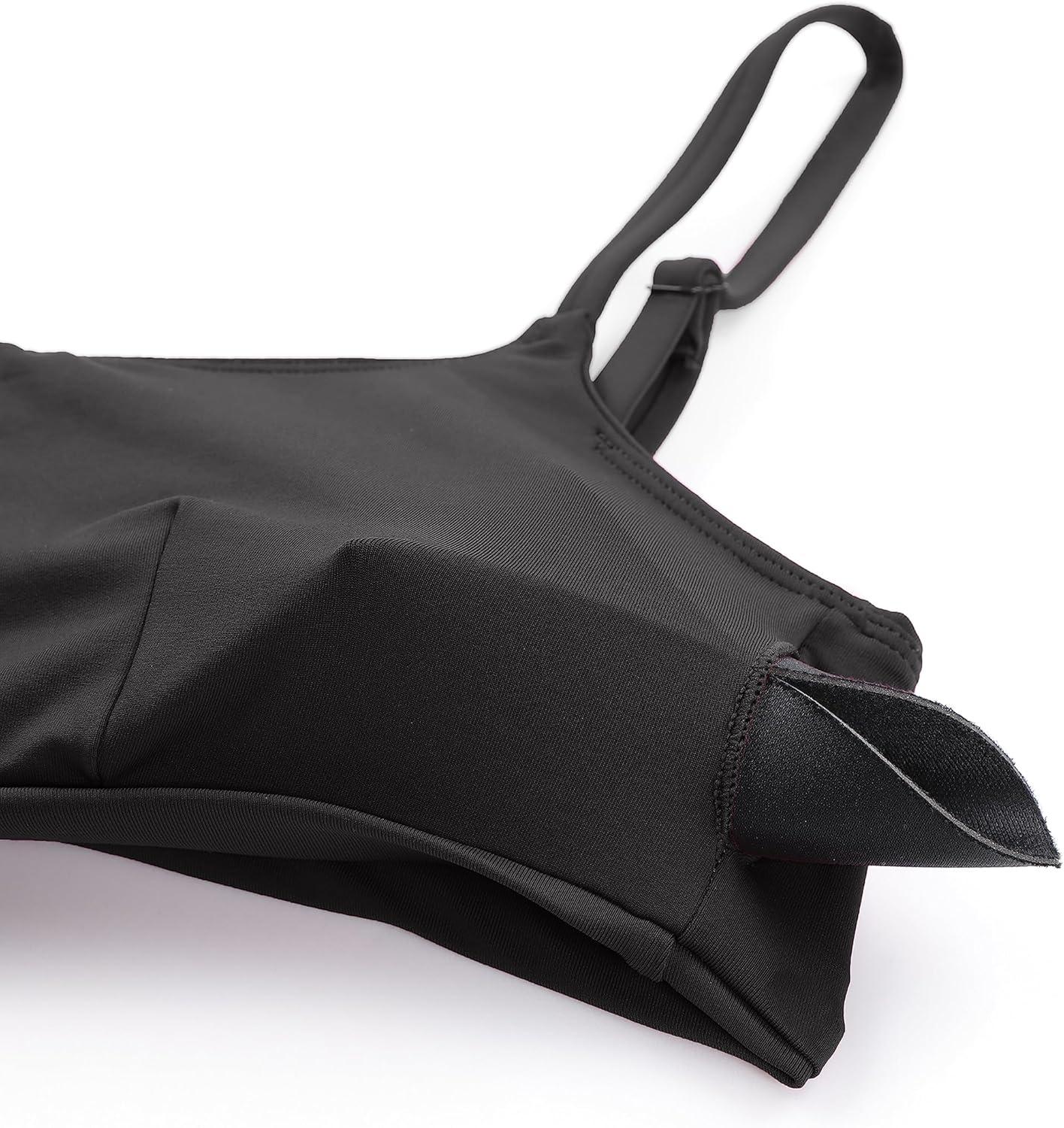 imageCRZ YOGA AC Scoop Neck Bikini Tops for Women Padded Adjustable Bathing Swimsuit Spaghetti Straps Swim Sports BraBlack