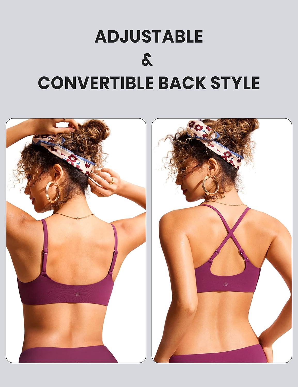 imageCRZ YOGA AC Scoop Neck Bikini Tops for Women Padded Adjustable Bathing Swimsuit Spaghetti Straps Swim Sports BraFuchsia