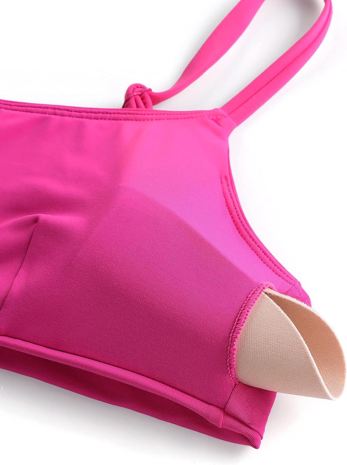 imageCRZ YOGA AC Scoop Neck Bikini Tops for Women Padded Adjustable Bathing Swimsuit Spaghetti Straps Swim Sports BraHibiscus Purple