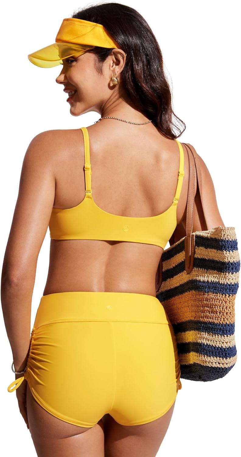 imageCRZ YOGA AC Scoop Neck Bikini Tops for Women Padded Adjustable Bathing Swimsuit Spaghetti Straps Swim Sports BraHigh Visibility Yellow
