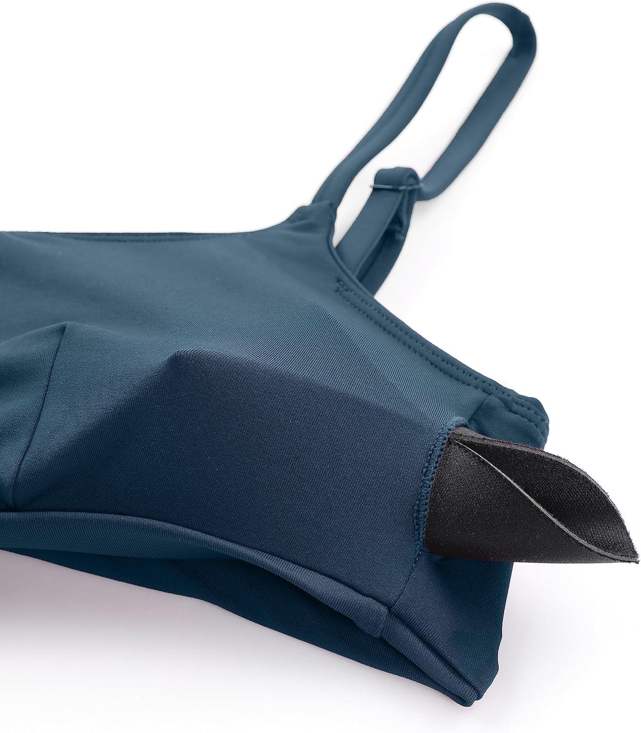 imageCRZ YOGA AC Scoop Neck Bikini Tops for Women Padded Adjustable Bathing Swimsuit Spaghetti Straps Swim Sports BraInsignia Blue