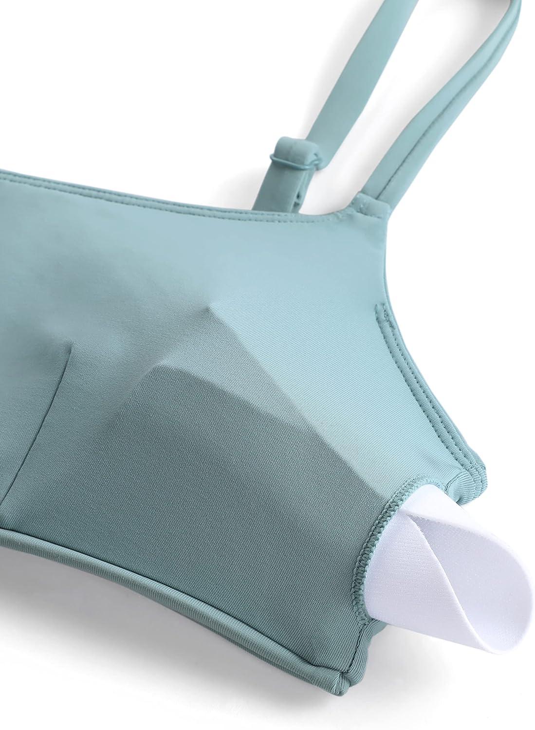 imageCRZ YOGA AC Scoop Neck Bikini Tops for Women Padded Adjustable Bathing Swimsuit Spaghetti Straps Swim Sports BraLight Grayish Blue