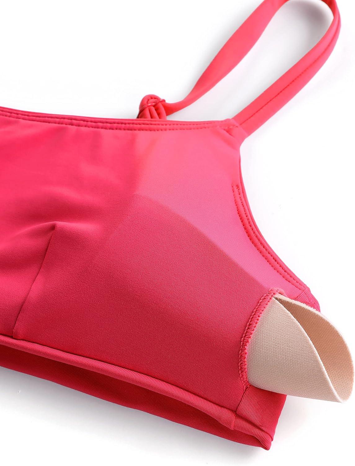 imageCRZ YOGA AC Scoop Neck Bikini Tops for Women Padded Adjustable Bathing Swimsuit Spaghetti Straps Swim Sports BraMagenta