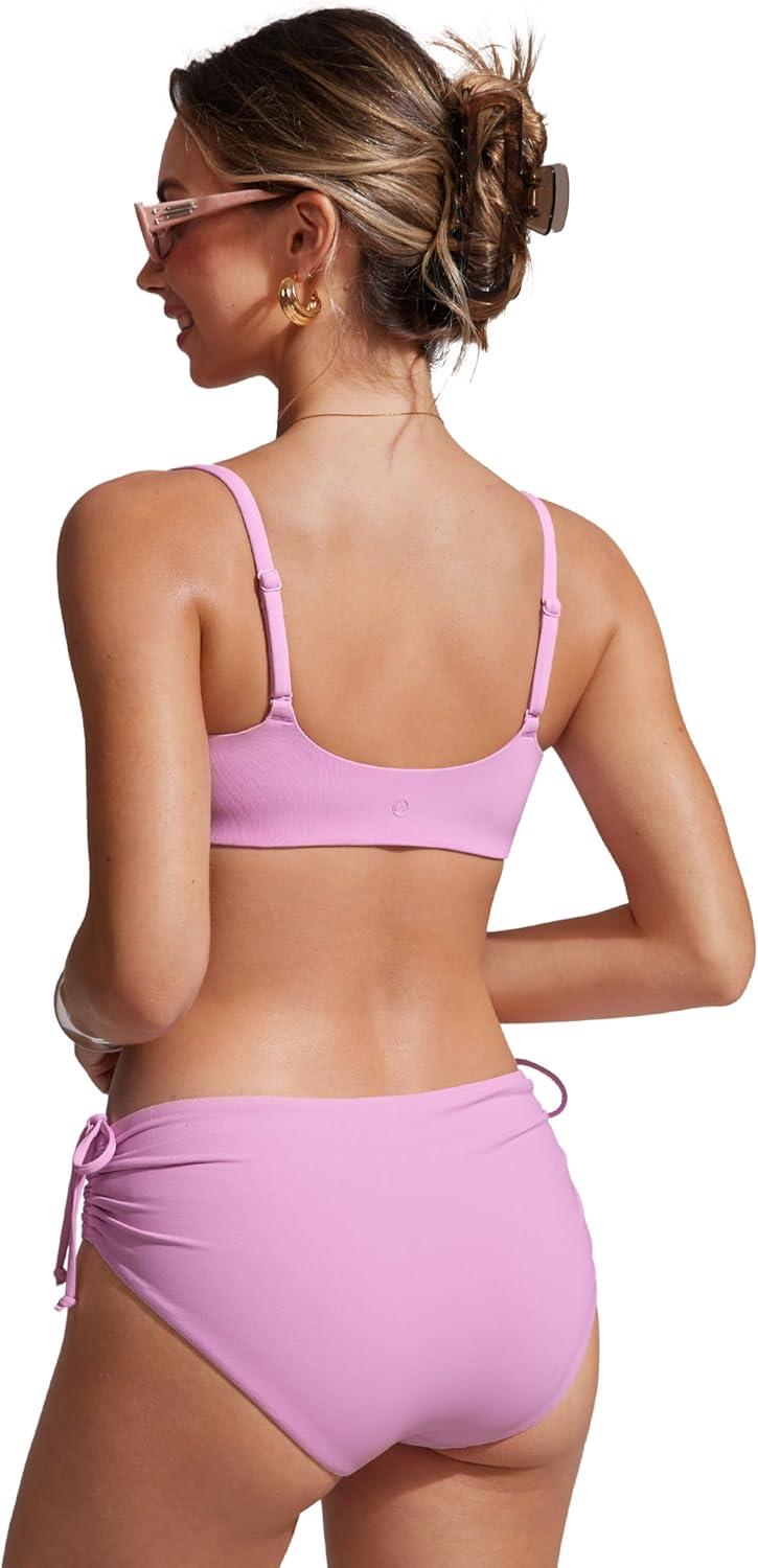 imageCRZ YOGA AC Scoop Neck Bikini Tops for Women Padded Adjustable Bathing Swimsuit Spaghetti Straps Swim Sports BraVita Pink