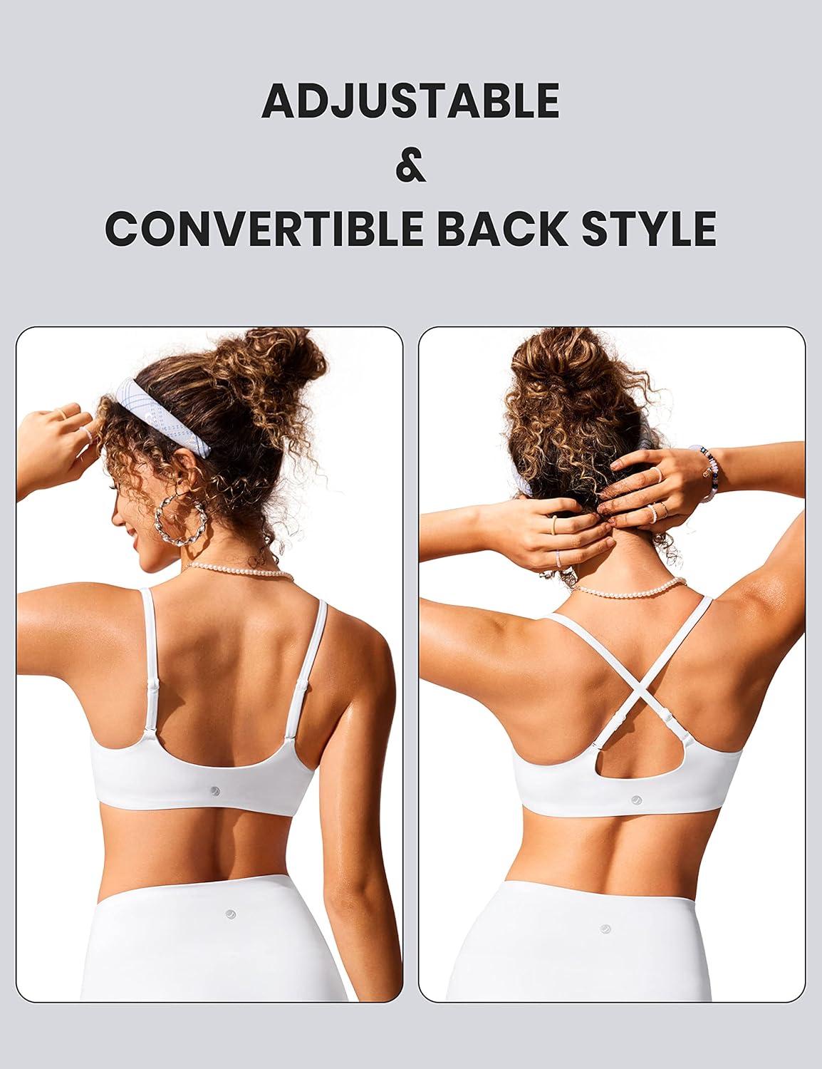 imageCRZ YOGA AC Scoop Neck Bikini Tops for Women Padded Adjustable Bathing Swimsuit Spaghetti Straps Swim Sports BraWhite