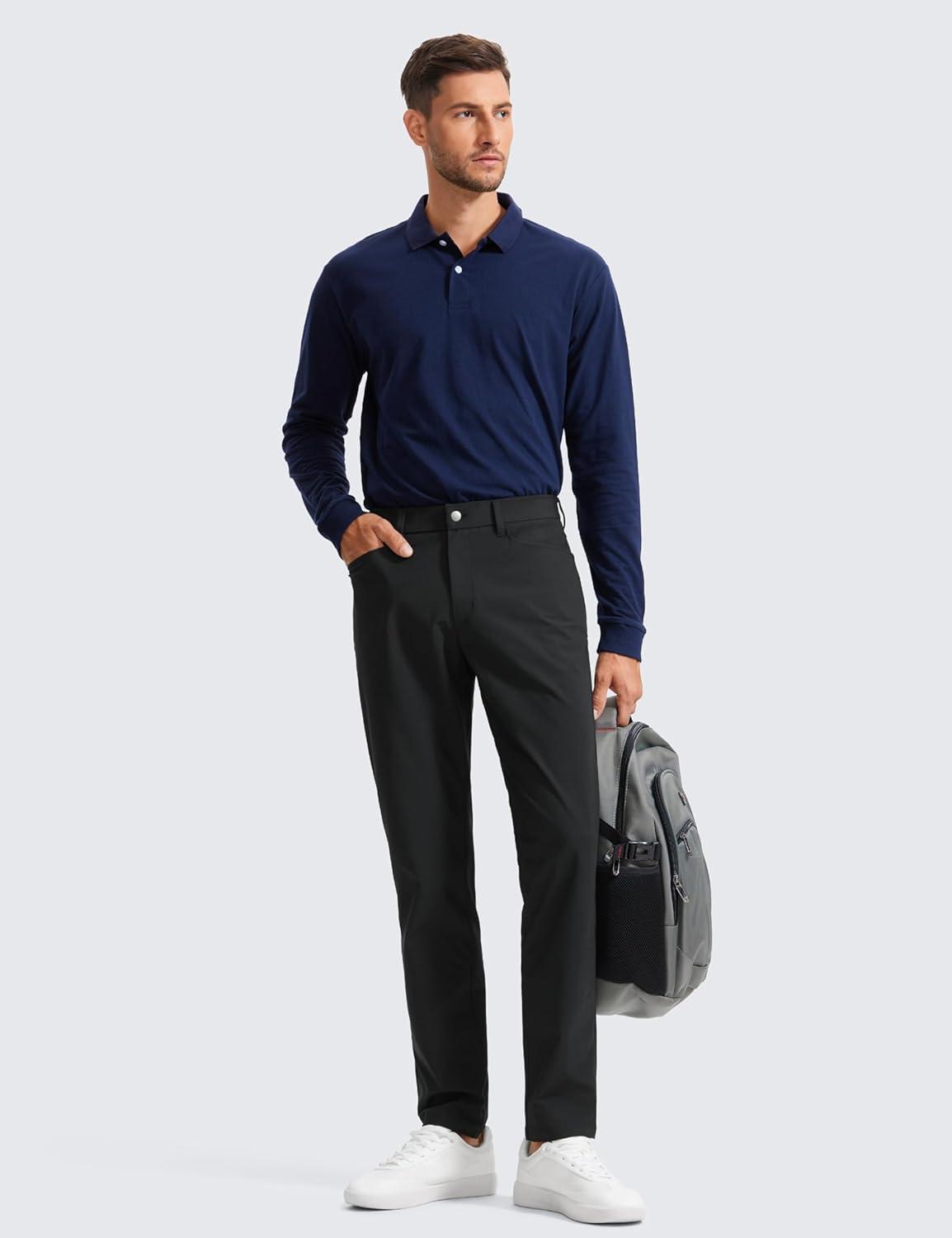 imageCRZ YOGA All Day Comfy 5Pocket Golf Pants for Men 28quot30quot32quot34quot Quick Dry Lightweight Casual Work Stretch TrousersBlack