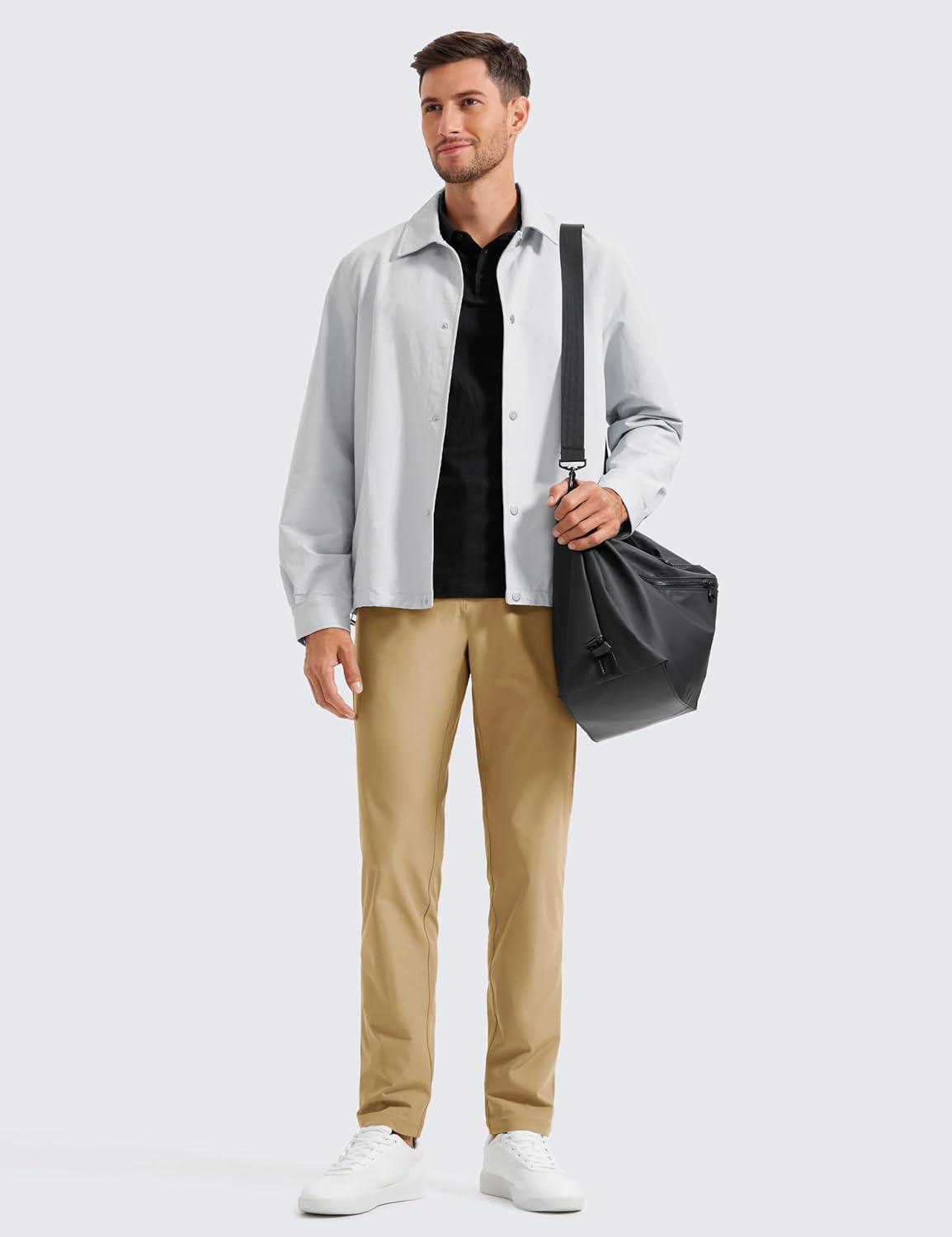 imageCRZ YOGA All Day Comfy 5Pocket Golf Pants for Men 28quot30quot32quot34quot Quick Dry Lightweight Casual Work Stretch TrousersKhaki Sand