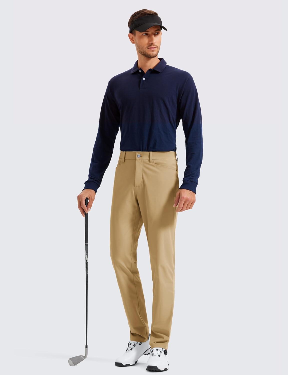 imageCRZ YOGA All Day Comfy 5Pocket Golf Pants for Men 28quot30quot32quot34quot Quick Dry Lightweight Casual Work Stretch TrousersKhaki Sand