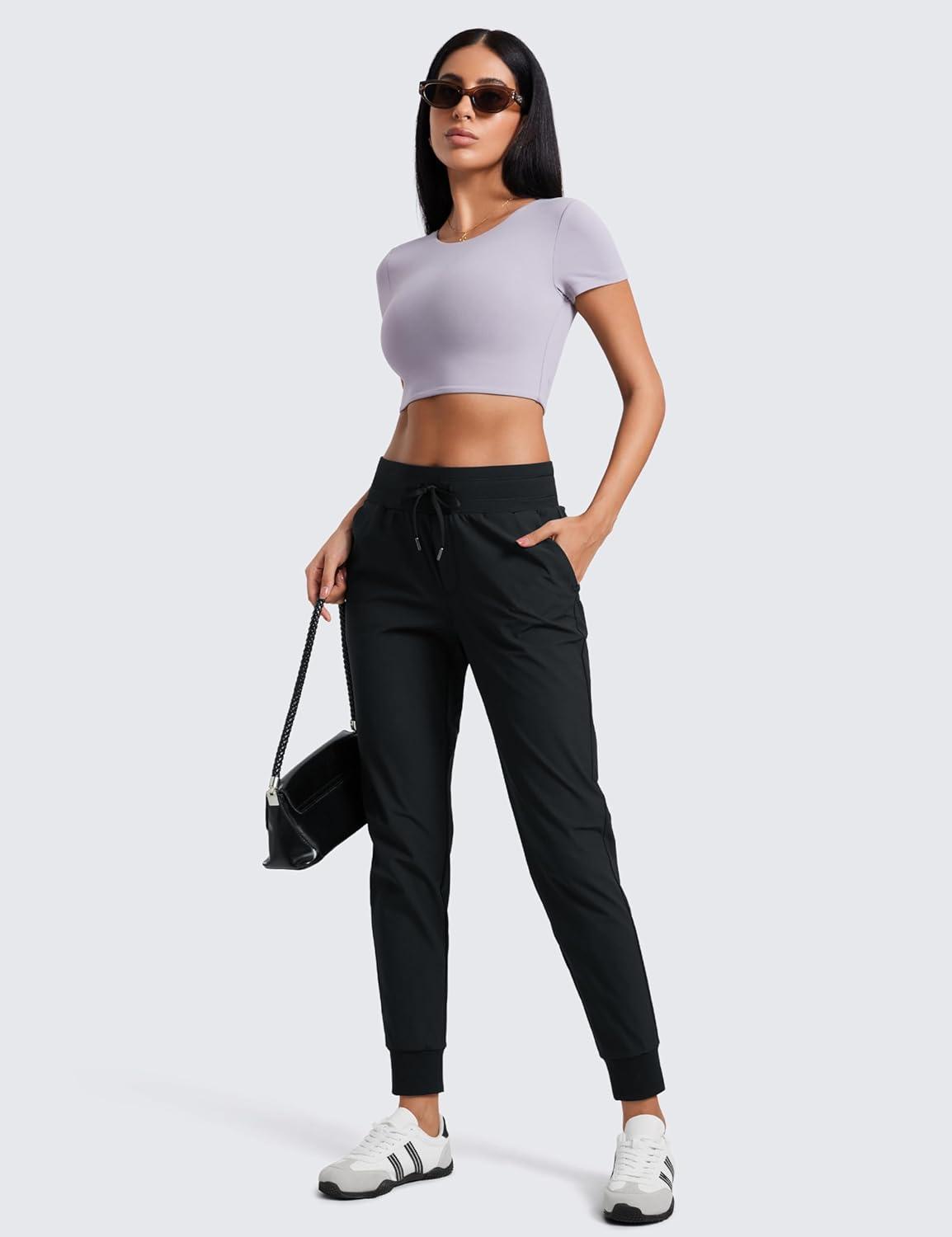 imageCRZ YOGA All Day Comfy Joggers for Women Golf Work Casual Hiking Travel Pants with PocketsBlack