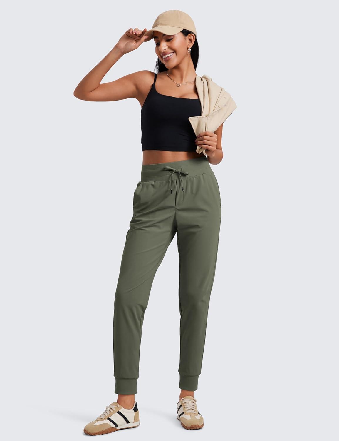 imageCRZ YOGA All Day Comfy Joggers for Women Golf Work Casual Hiking Travel Pants with PocketsLight Army Green