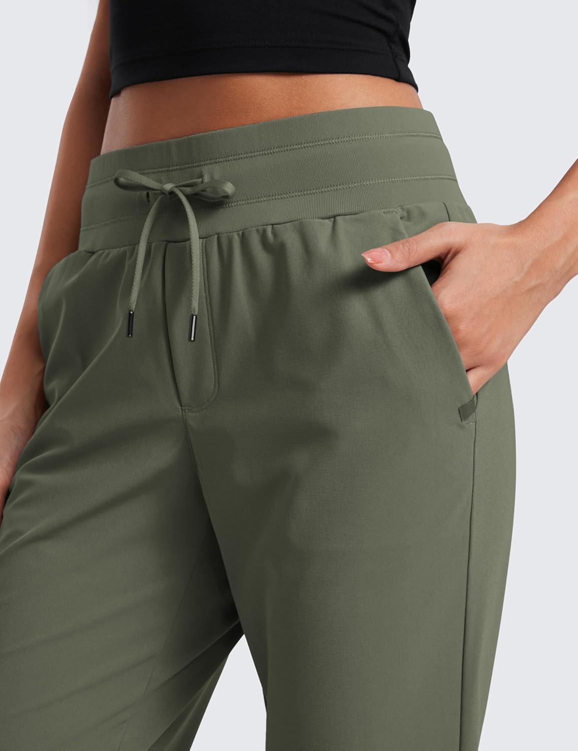 imageCRZ YOGA All Day Comfy Joggers for Women Golf Work Casual Hiking Travel Pants with PocketsLight Army Green