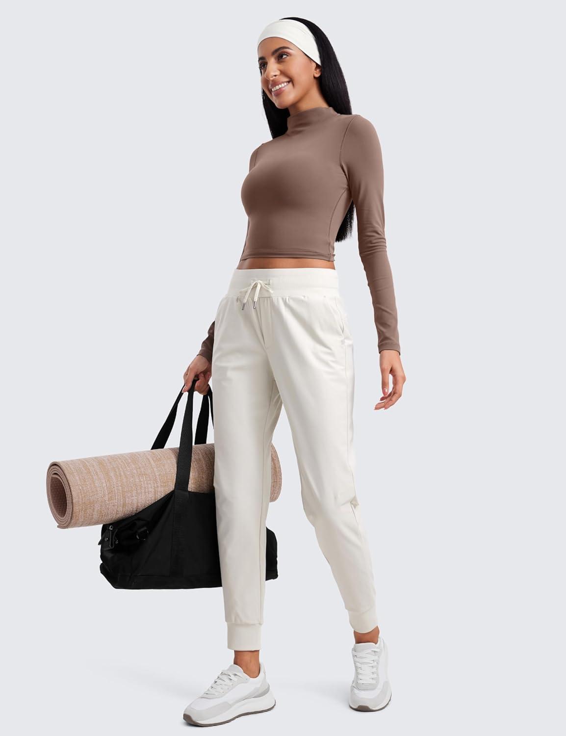 imageCRZ YOGA All Day Comfy Joggers for Women Golf Work Casual Hiking Travel Pants with PocketsMilky White Bone