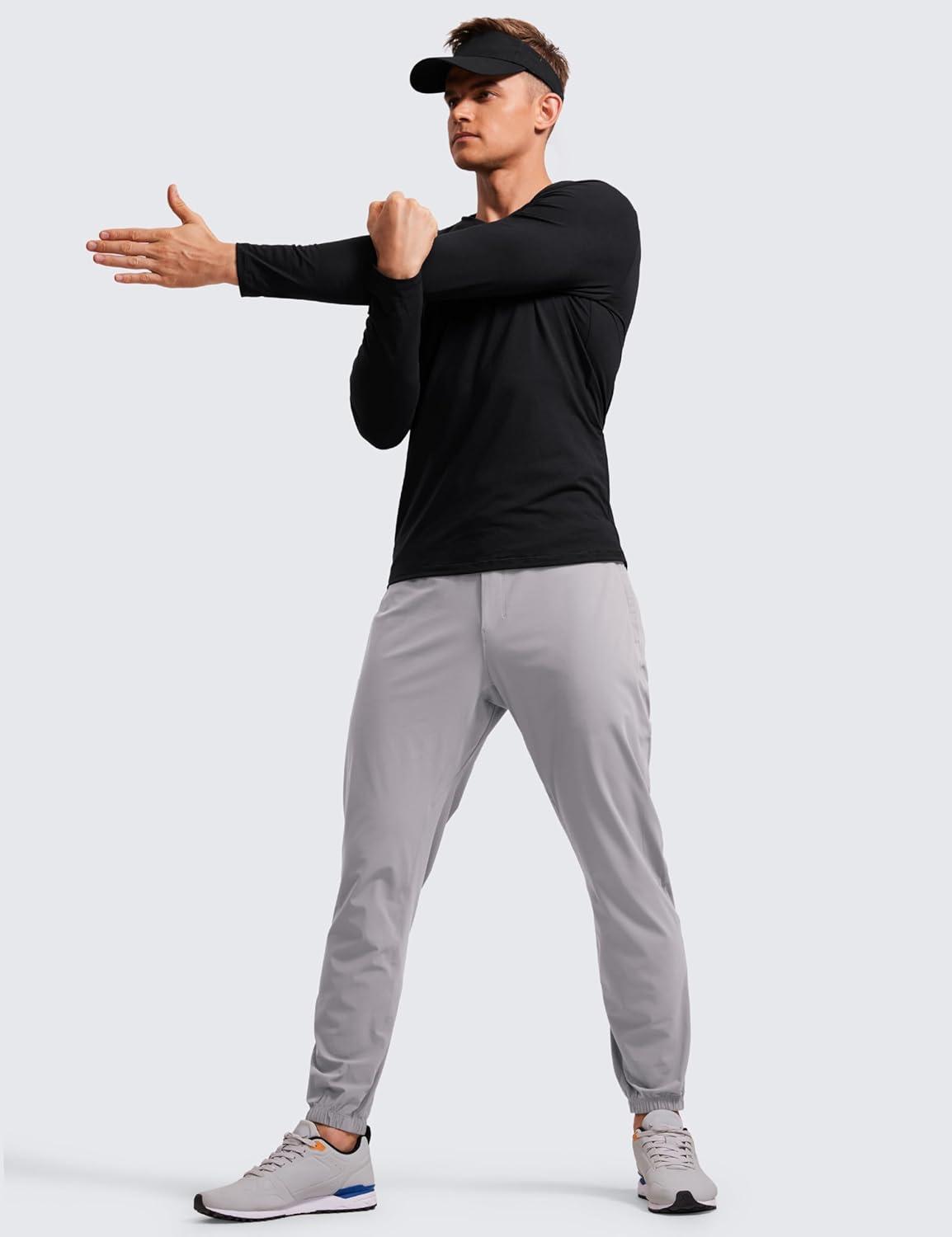 imageCRZ YOGA Athletic Joggers for Men 29quot Lightweight Running Training Pants with Zip Pockets and Ankle ZippersDark Chrome