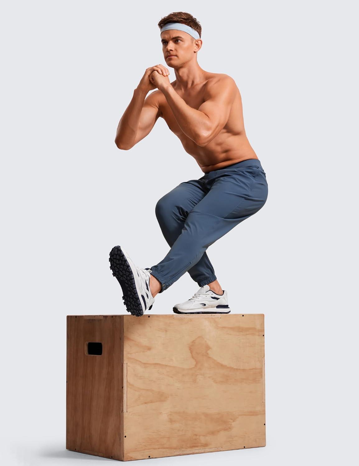 imageCRZ YOGA Athletic Joggers for Men 29quot Lightweight Running Training Pants with Zip Pockets and Ankle ZippersElectric Blue