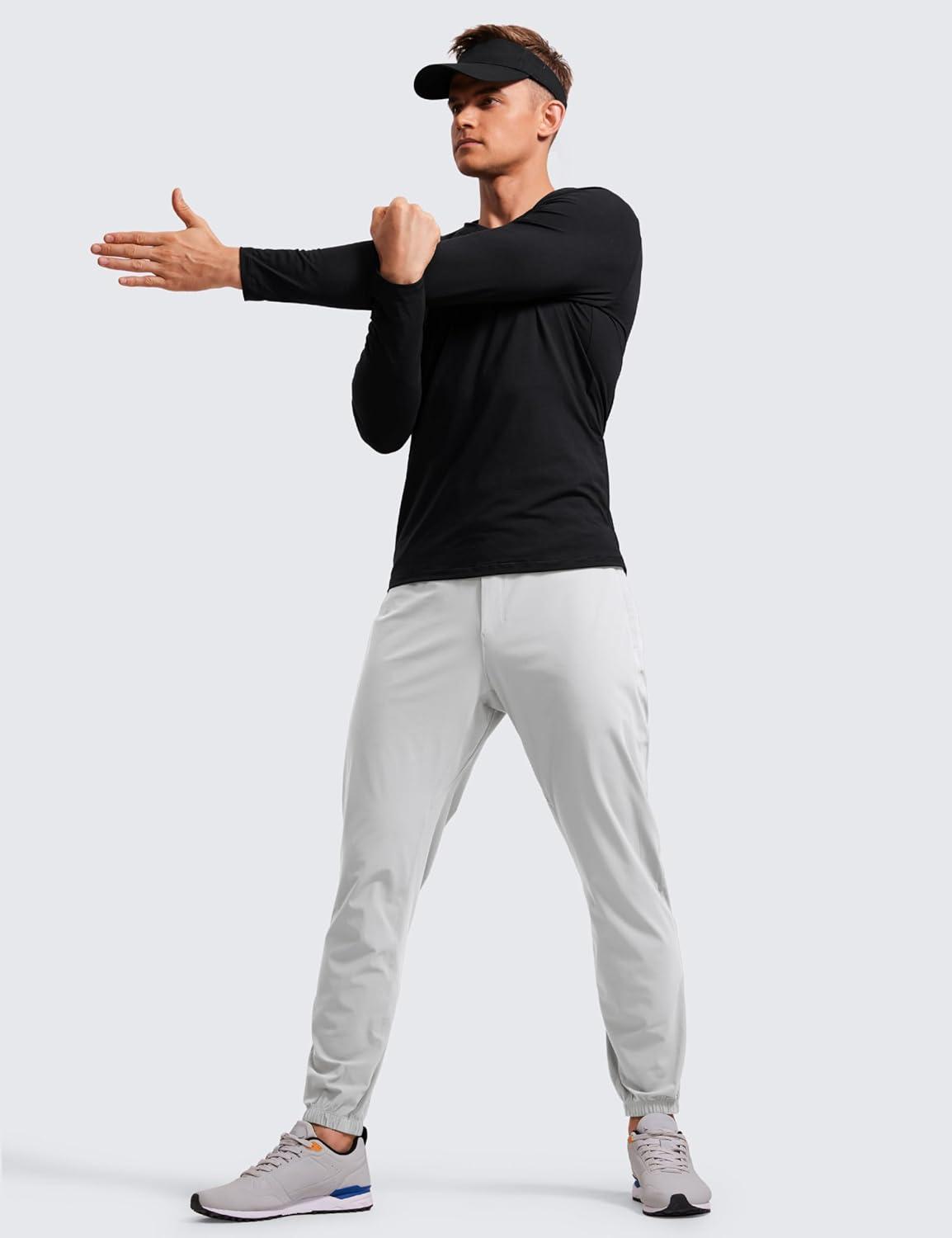 imageCRZ YOGA Athletic Joggers for Men 29quot Lightweight Running Training Pants with Zip Pockets and Ankle ZippersPlatinum Grey