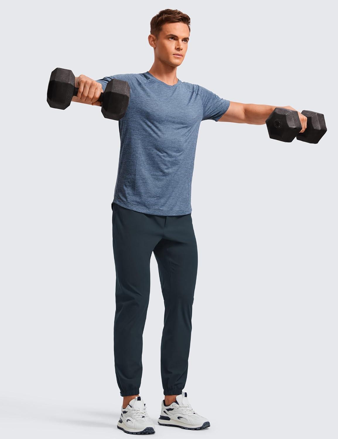 imageCRZ YOGA Athletic Joggers for Men 29quot Lightweight Running Training Pants with Zip Pockets and Ankle ZippersTrue Navy