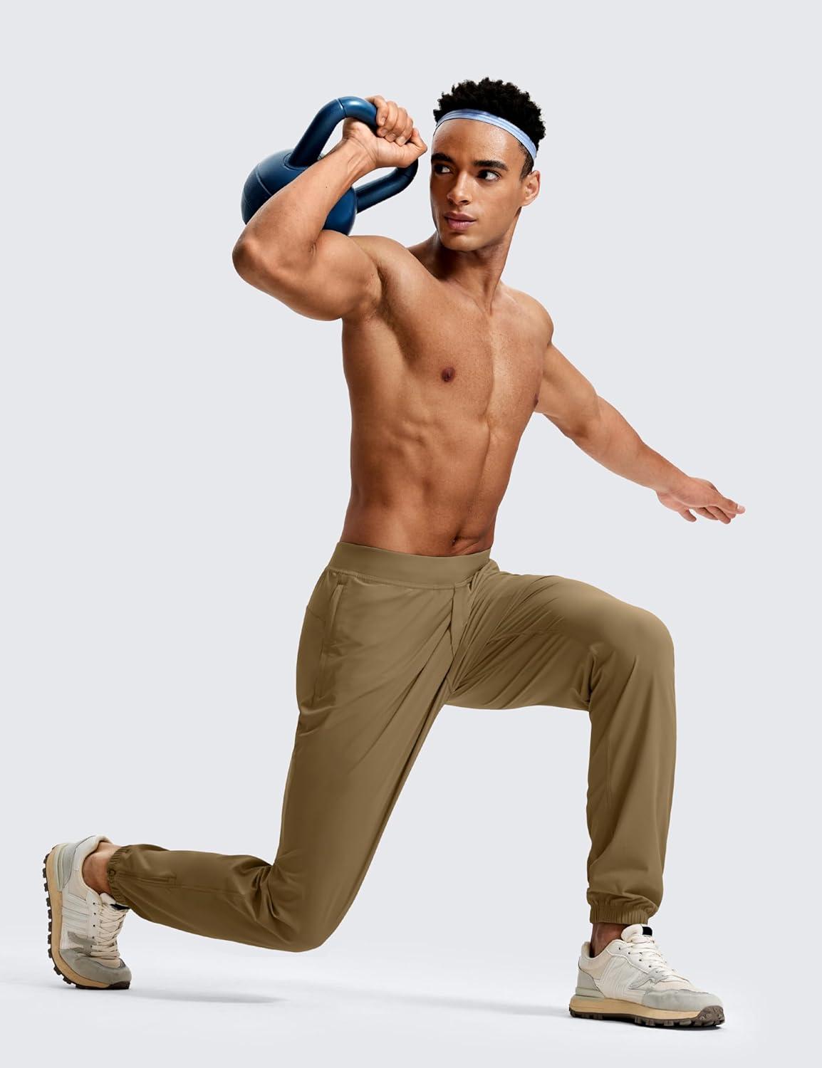 imageCRZ YOGA Athletic Joggers for Men 31quot Lightweight Running Training Pants with Zip Pockets and Ankle ZippersArtifact Brown