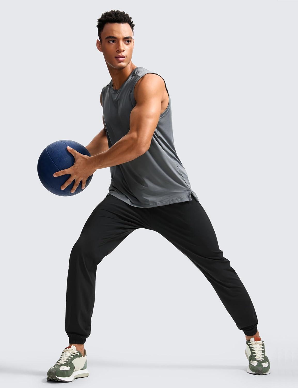 imageCRZ YOGA Athletic Joggers for Men 31quot Lightweight Running Training Pants with Zip Pockets and Ankle ZippersBlack