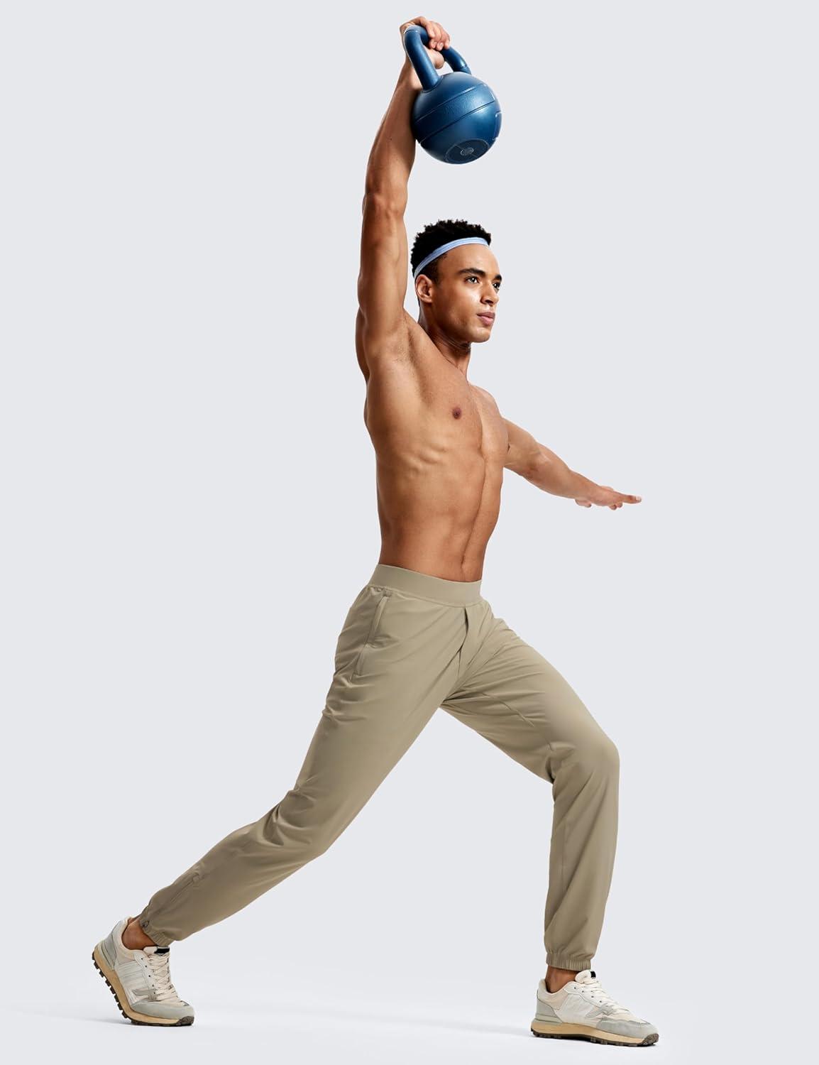 imageCRZ YOGA Athletic Joggers for Men 31quot Lightweight Running Training Pants with Zip Pockets and Ankle ZippersKhali Barley