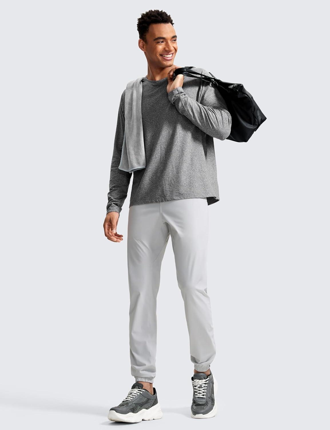 imageCRZ YOGA Athletic Joggers for Men 31quot Lightweight Running Training Pants with Zip Pockets and Ankle ZippersPlatinum Grey