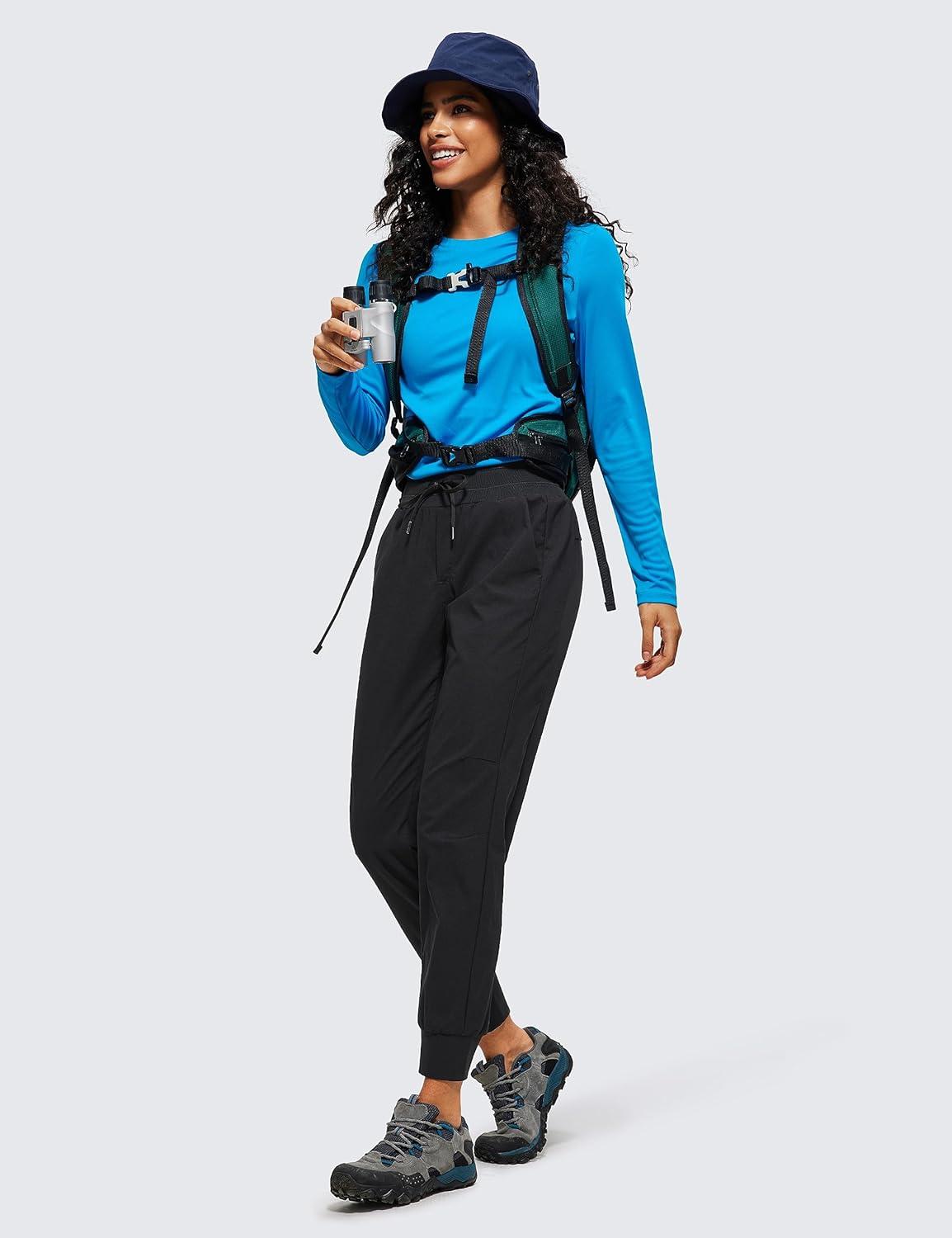 imageCRZ YOGA Athletic Joggers for Women 275quot Lightweight Travel Outdoor Hiking Pants with PocketsBlack