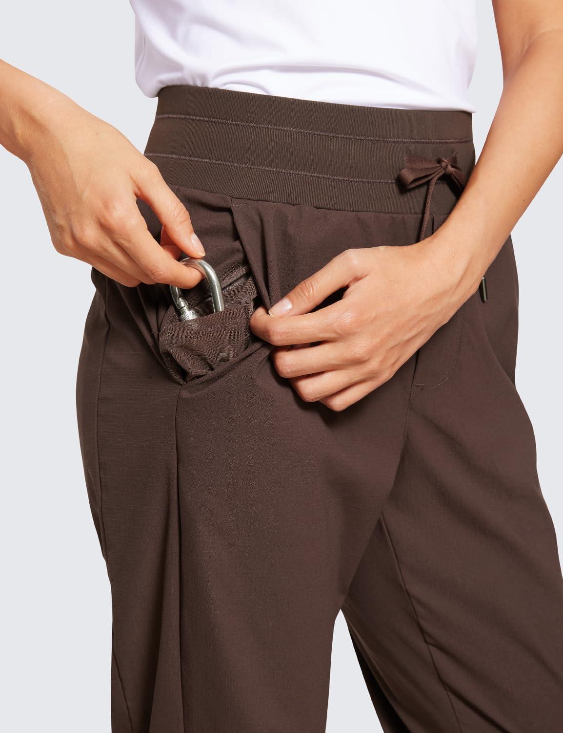 imageCRZ YOGA Athletic Joggers for Women 275quot Lightweight Travel Outdoor Hiking Pants with PocketsHot Fudge Brown