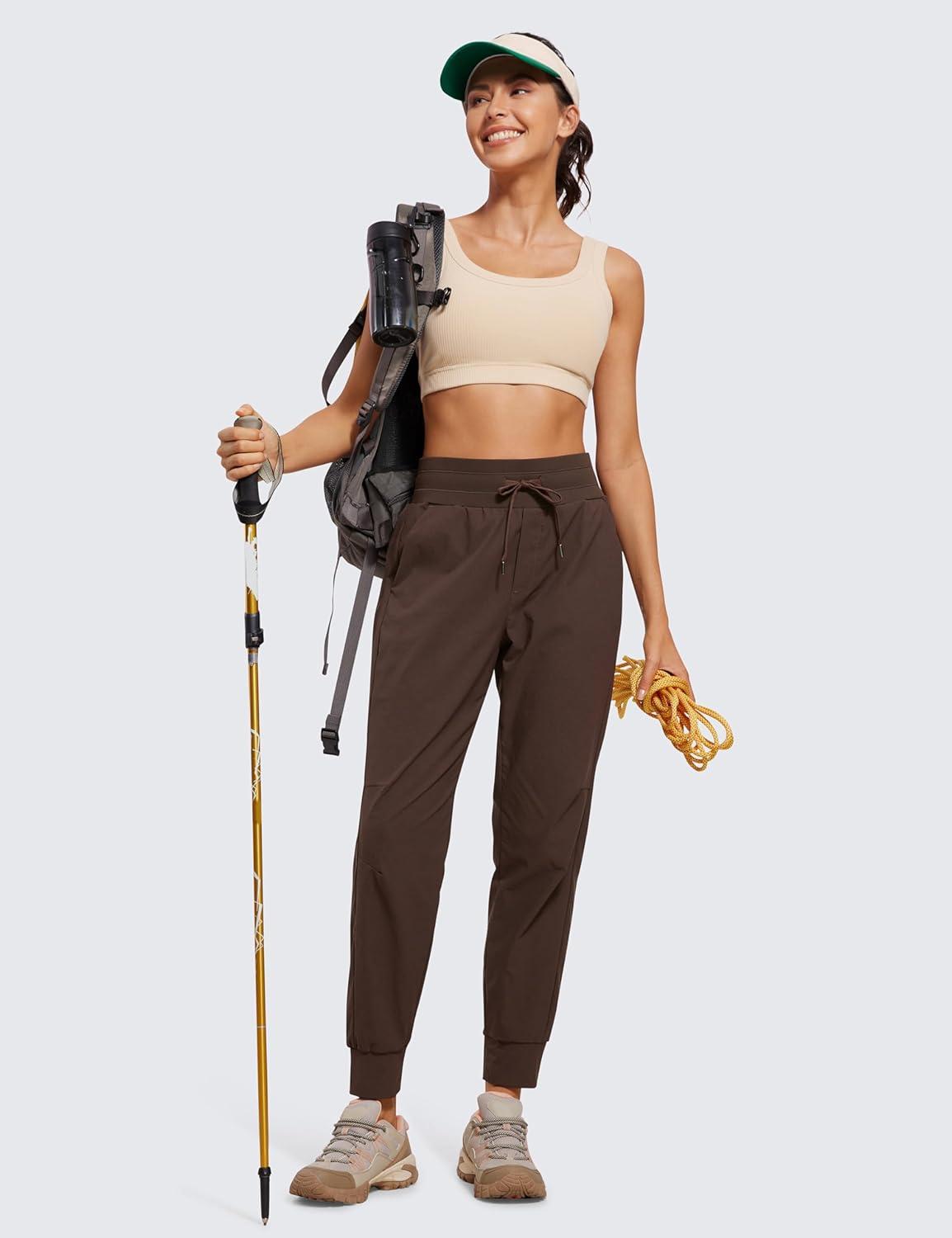 imageCRZ YOGA Athletic Joggers for Women 275quot Lightweight Travel Outdoor Hiking Pants with PocketsHot Fudge Brown