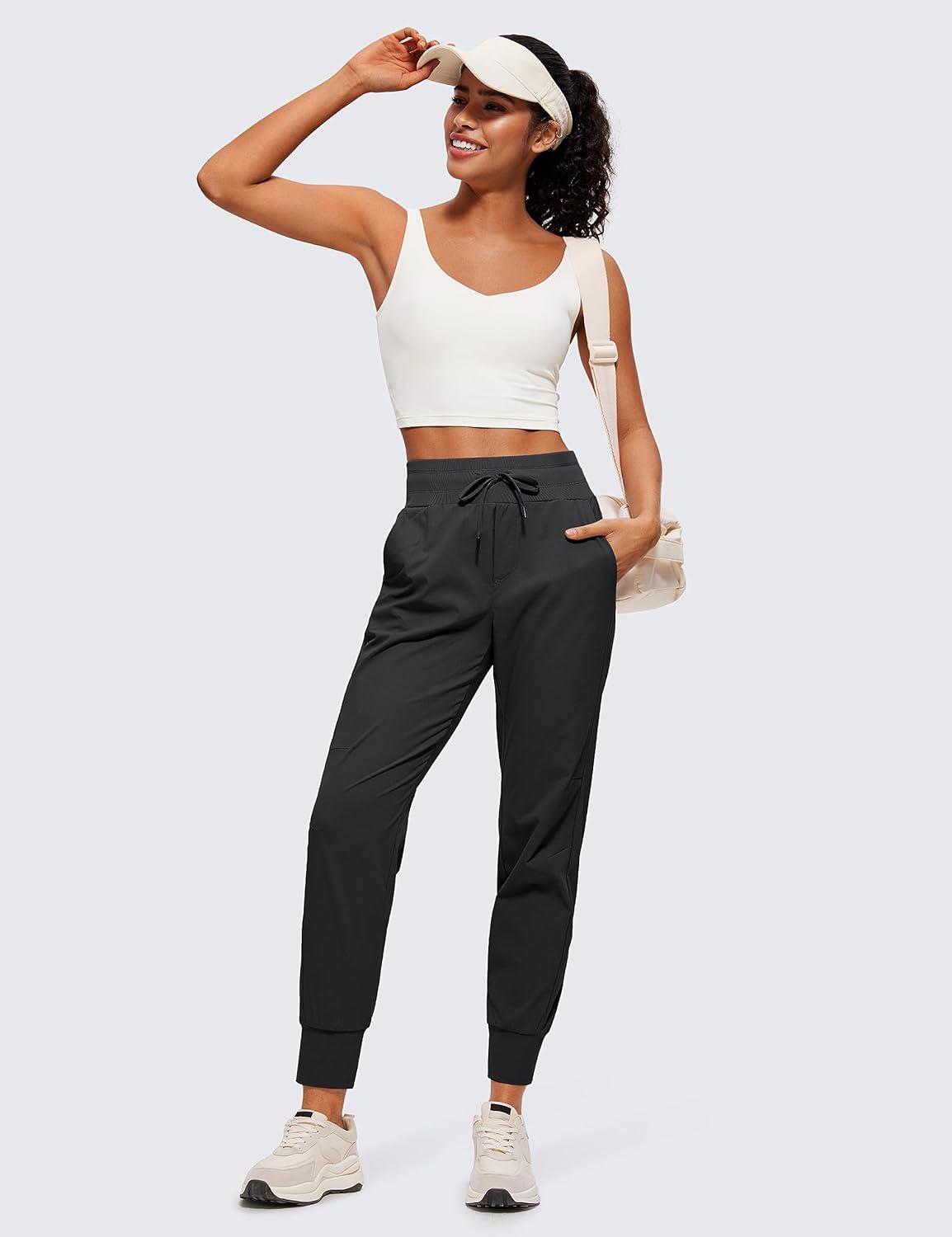 imageCRZ YOGA Athletic Joggers for Women 275quot Lightweight Travel Outdoor Hiking Pants with PocketsInk Gray