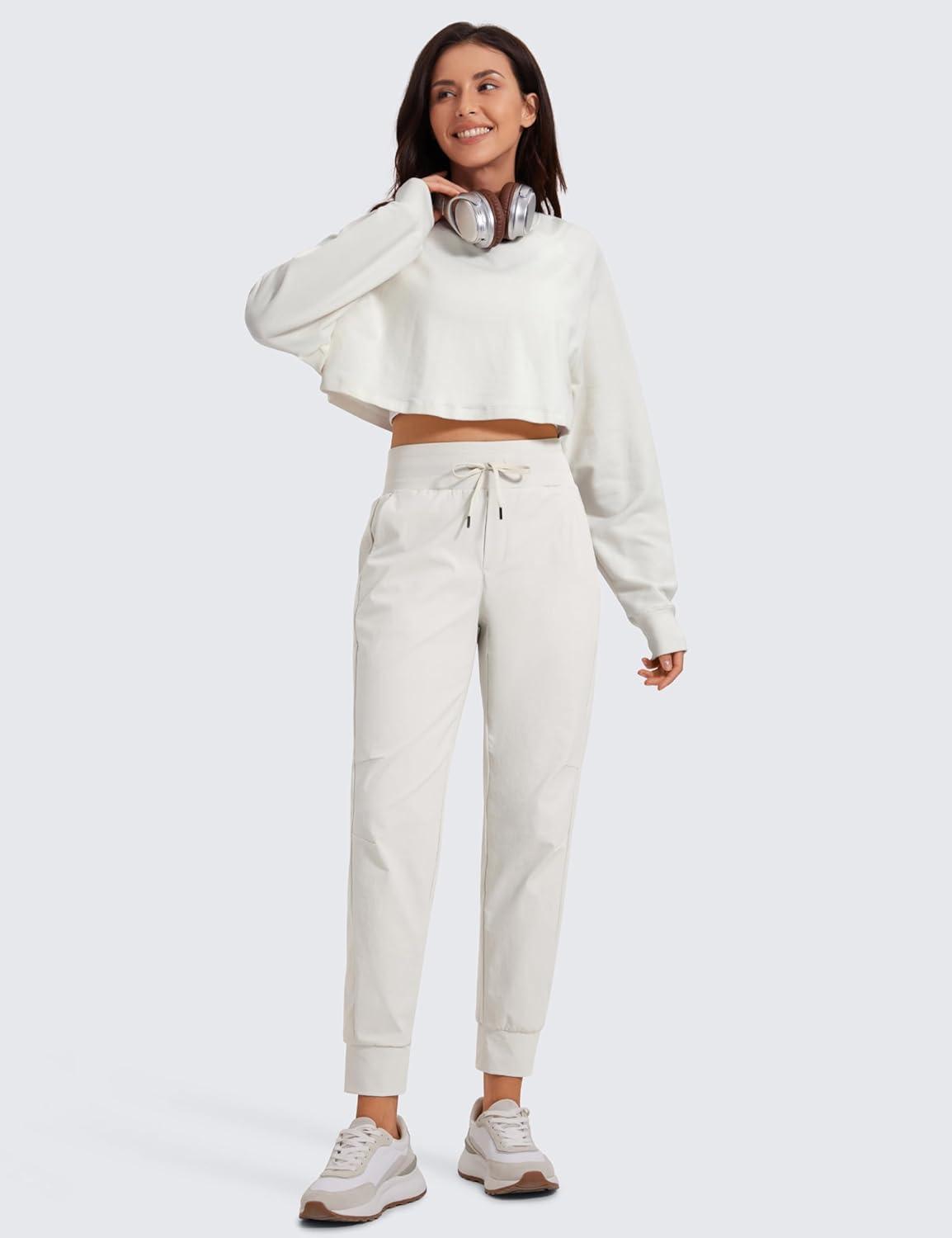 imageCRZ YOGA Athletic Joggers for Women 275quot Lightweight Travel Outdoor Hiking Pants with PocketsMilky White Bone