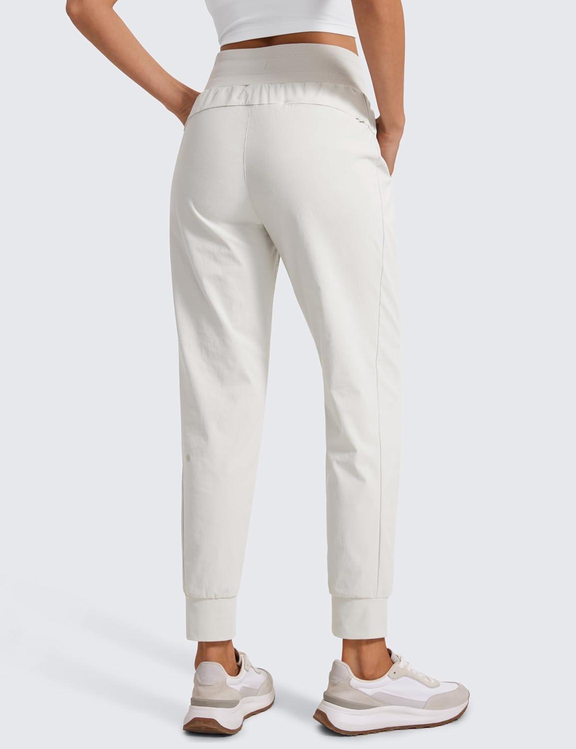 imageCRZ YOGA Athletic Joggers for Women 275quot Lightweight Travel Outdoor Hiking Pants with PocketsMilky White Bone