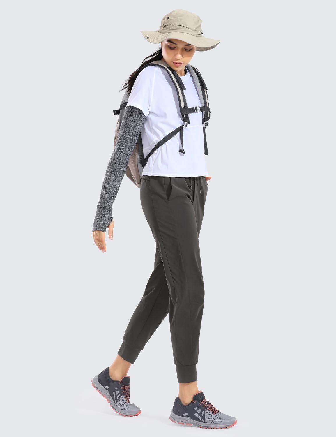 imageCRZ YOGA Athletic Joggers for Women 275quot Lightweight Travel Outdoor Hiking Pants with PocketsMountain Green