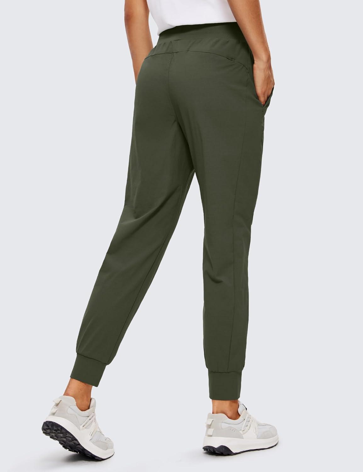 imageCRZ YOGA Athletic Joggers for Women 275quot Lightweight Travel Outdoor Hiking Pants with PocketsOlive Green