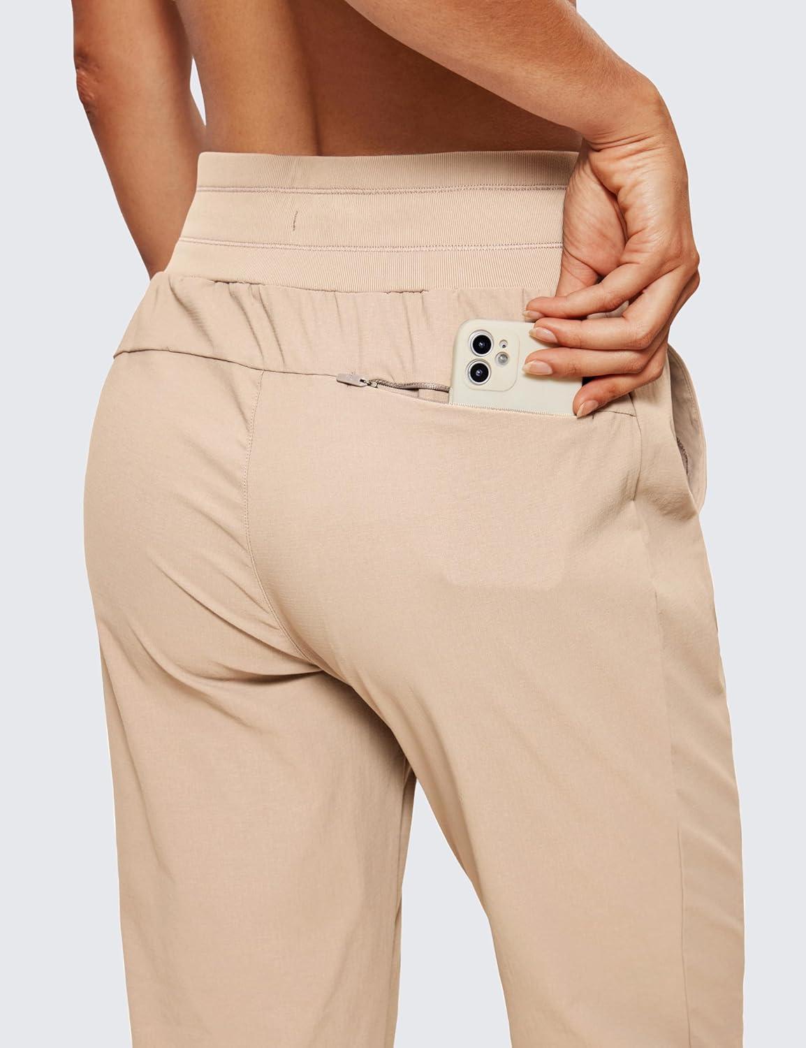 imageCRZ YOGA Athletic Joggers for Women 275quot Lightweight Travel Outdoor Hiking Pants with PocketsRaw Linen