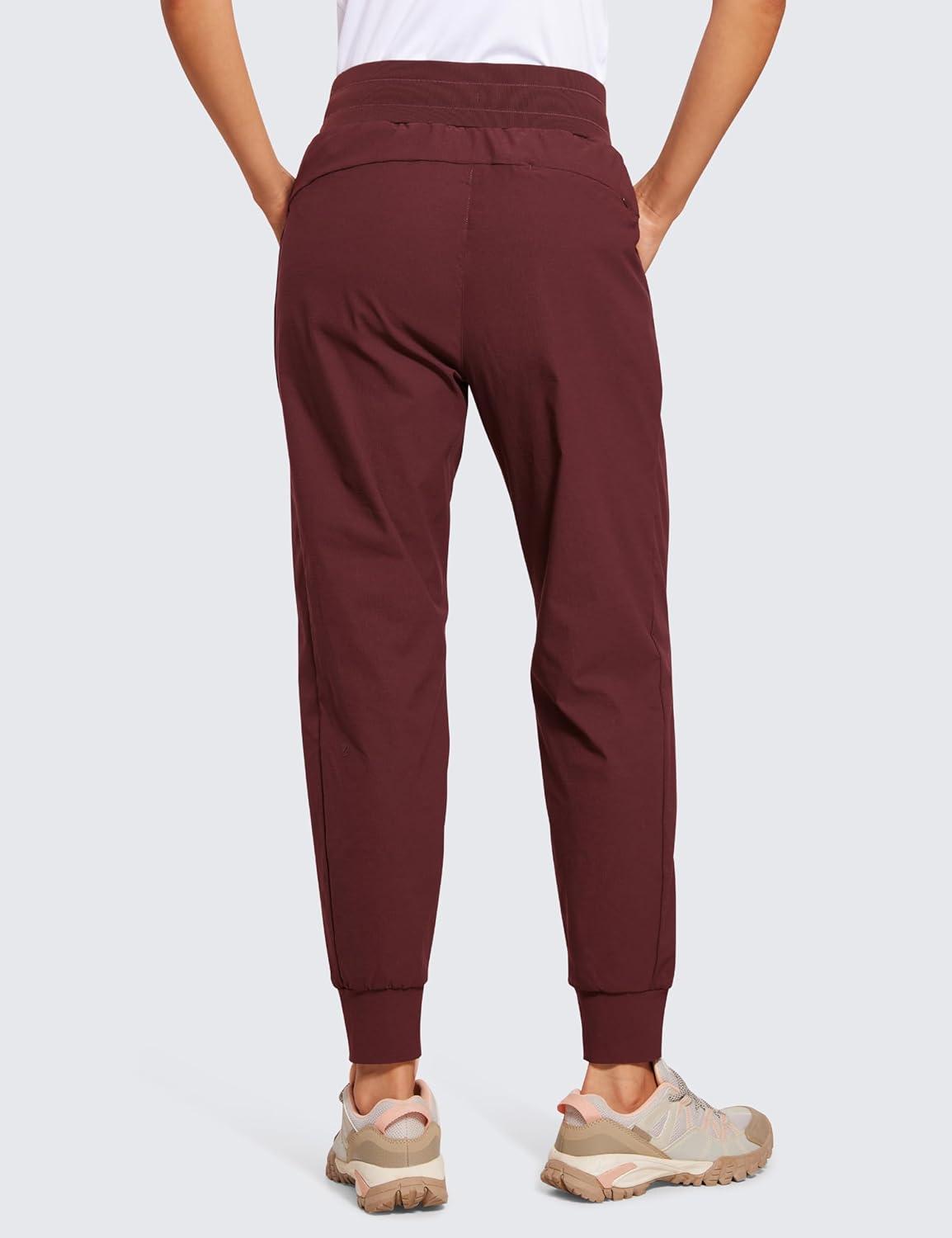 imageCRZ YOGA Athletic Joggers for Women 275quot Lightweight Travel Outdoor Hiking Pants with PocketsRed Merlot