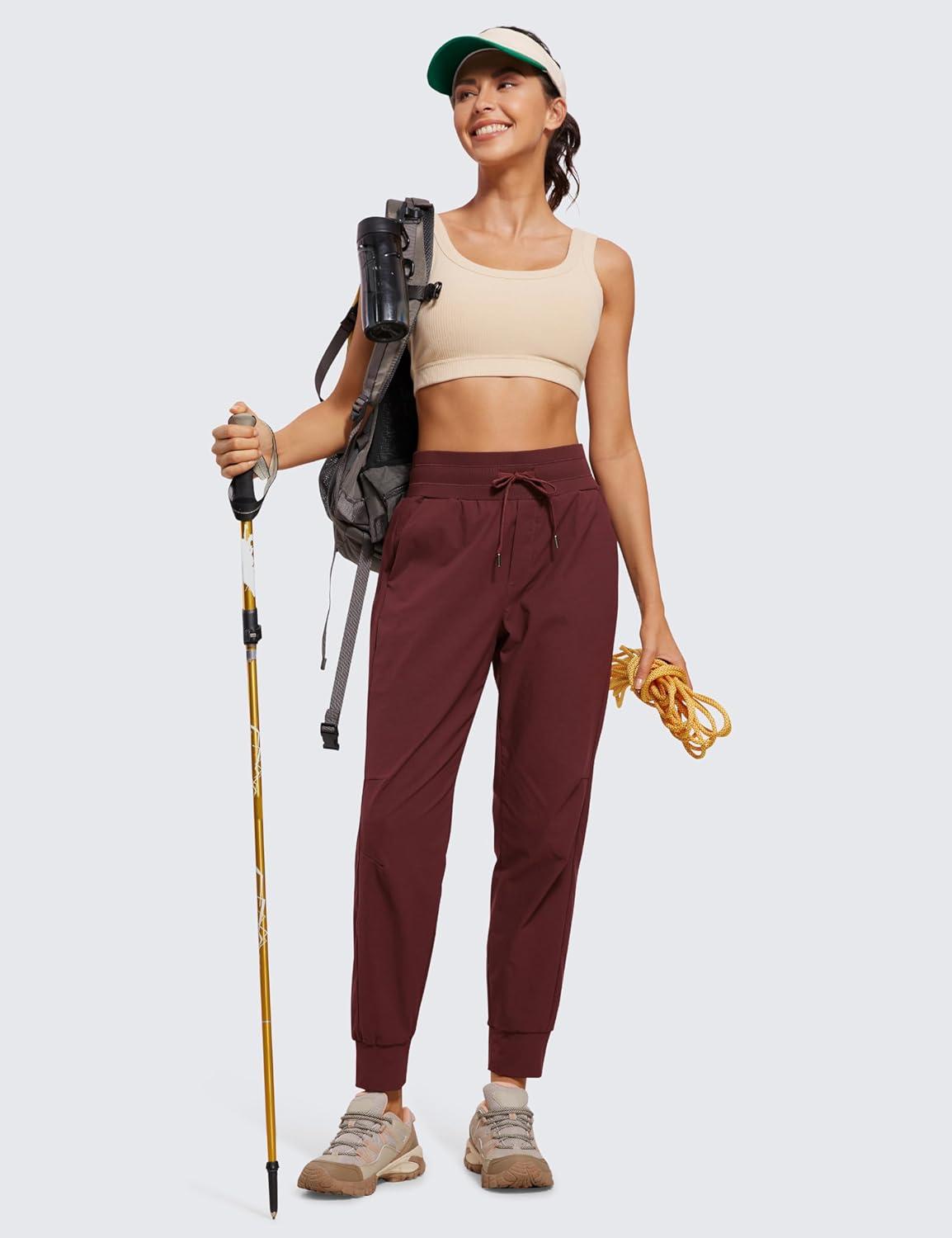 imageCRZ YOGA Athletic Joggers for Women 275quot Lightweight Travel Outdoor Hiking Pants with PocketsRed Merlot