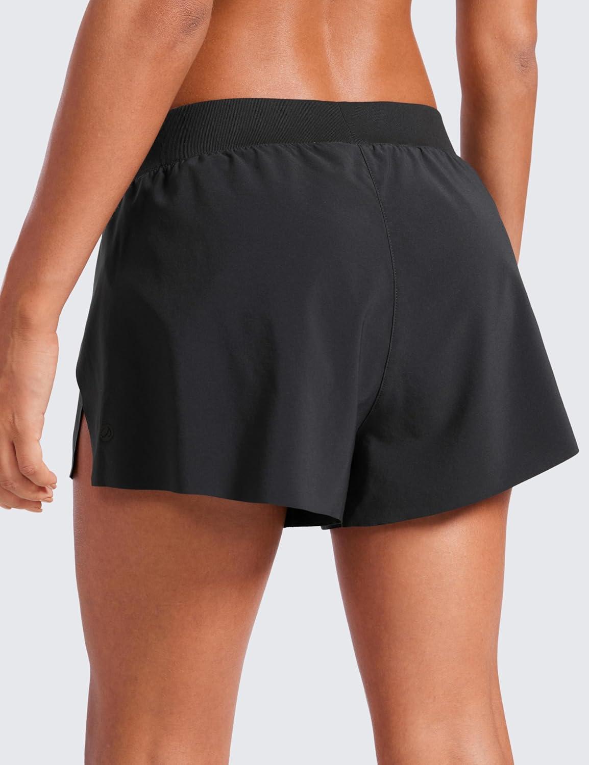 imageCRZ YOGA Athletic Running Shorts for Women V Split Low Waisted Lightweight Gym Workout Athletic Shorts with LinerBlack