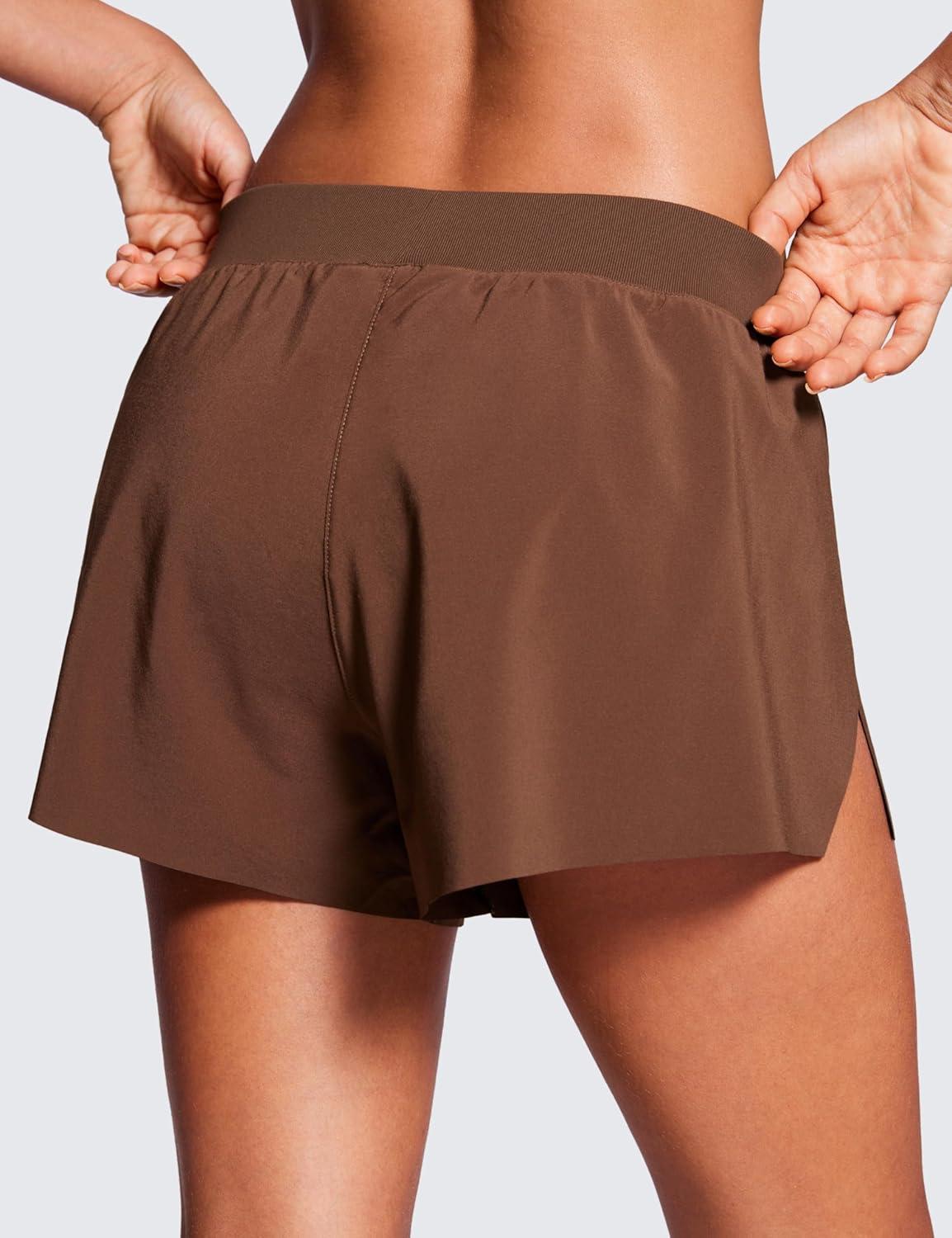 imageCRZ YOGA Athletic Running Shorts for Women V Split Low Waisted Lightweight Gym Workout Athletic Shorts with LinerCoffee Brown