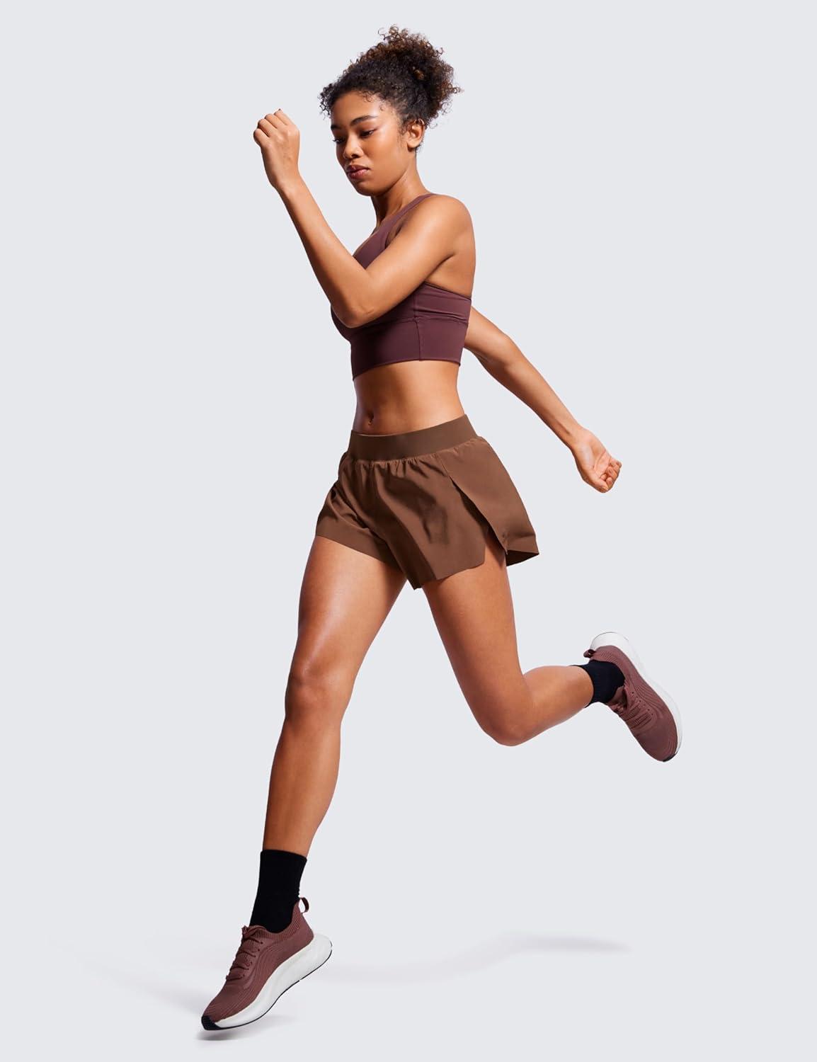 imageCRZ YOGA Athletic Running Shorts for Women V Split Low Waisted Lightweight Gym Workout Athletic Shorts with LinerCoffee Brown