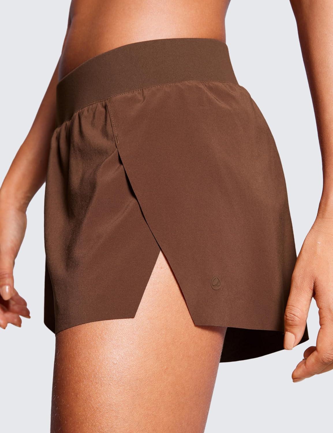 imageCRZ YOGA Athletic Running Shorts for Women V Split Low Waisted Lightweight Gym Workout Athletic Shorts with LinerCoffee Brown