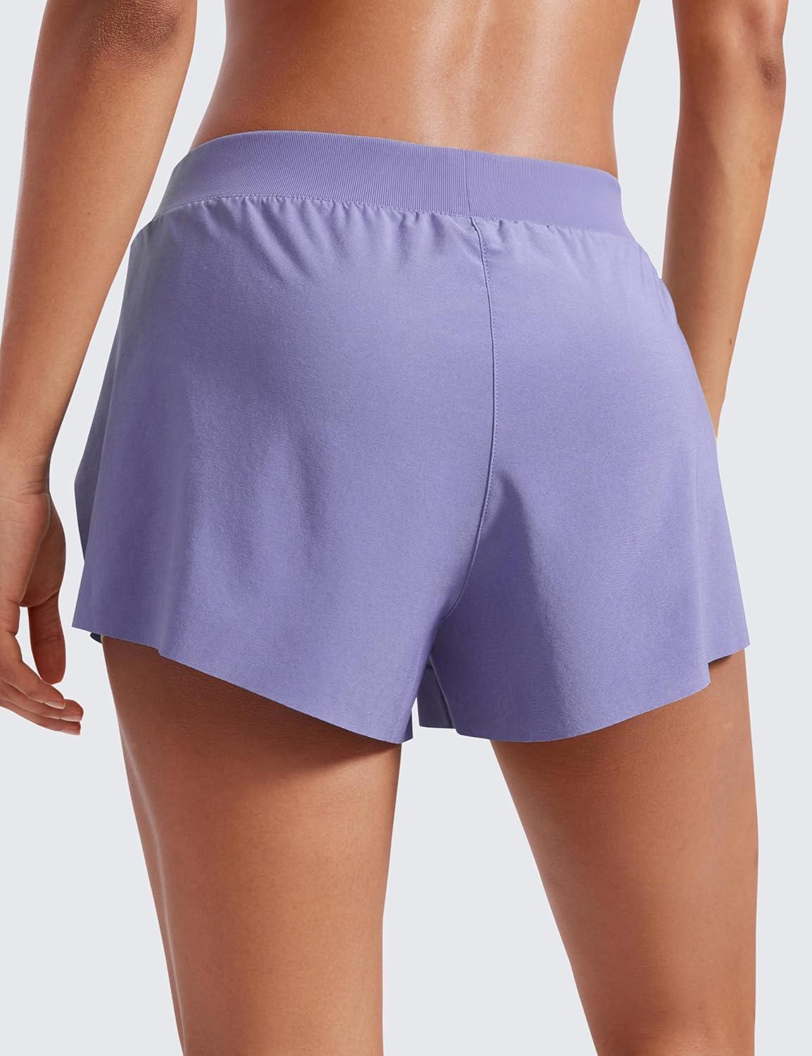 imageCRZ YOGA Athletic Running Shorts for Women V Split Low Waisted Lightweight Gym Workout Athletic Shorts with LinerDark Lavender Purple